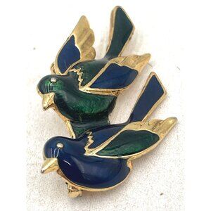 Brooch Bird Enameled Parrots Pigeons Parakeets 2" x 1"